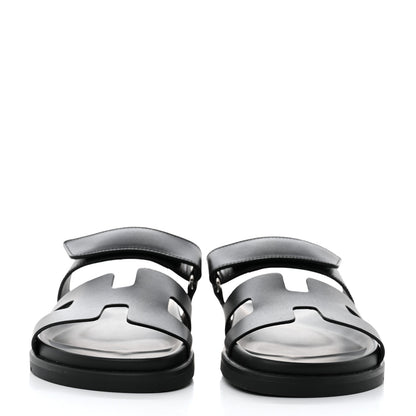 Hermes Calfskin Womens Chypre Sandals 37.5 Black 2 of 9