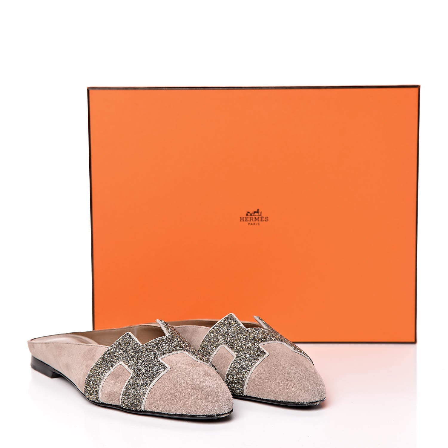 Hermes Suede Goatskin Crystal Roxane Mules 35 Champagne Rose Grey 18 of 18