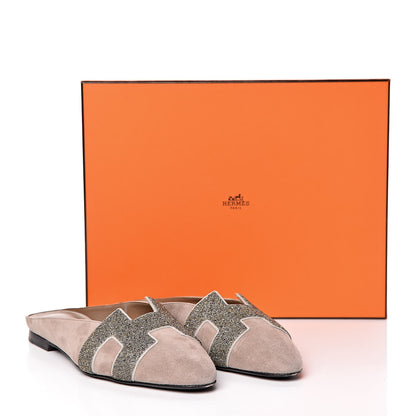 Hermes Suede Goatskin Crystal Roxane Mules 35 Champagne Rose Grey 18 of 18