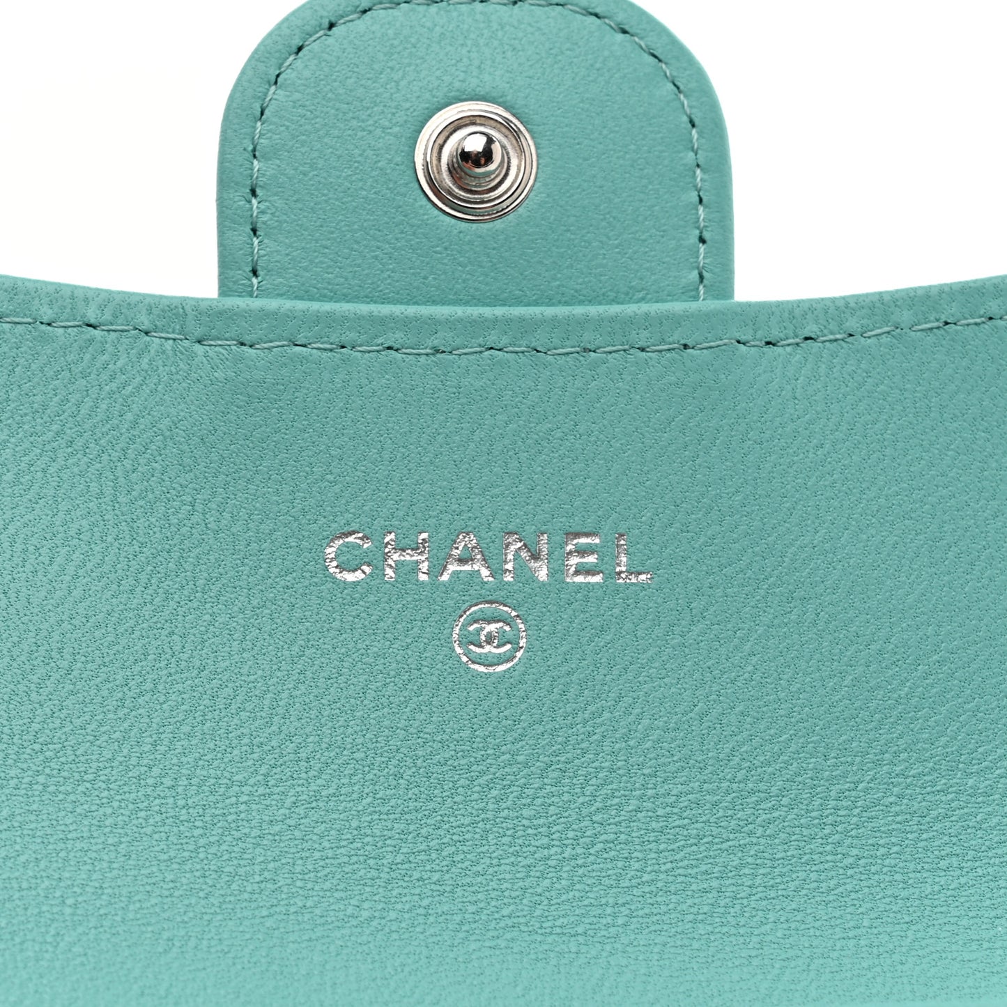 Lambskin Quilted Flap Card Holder Wallet Turquoise
