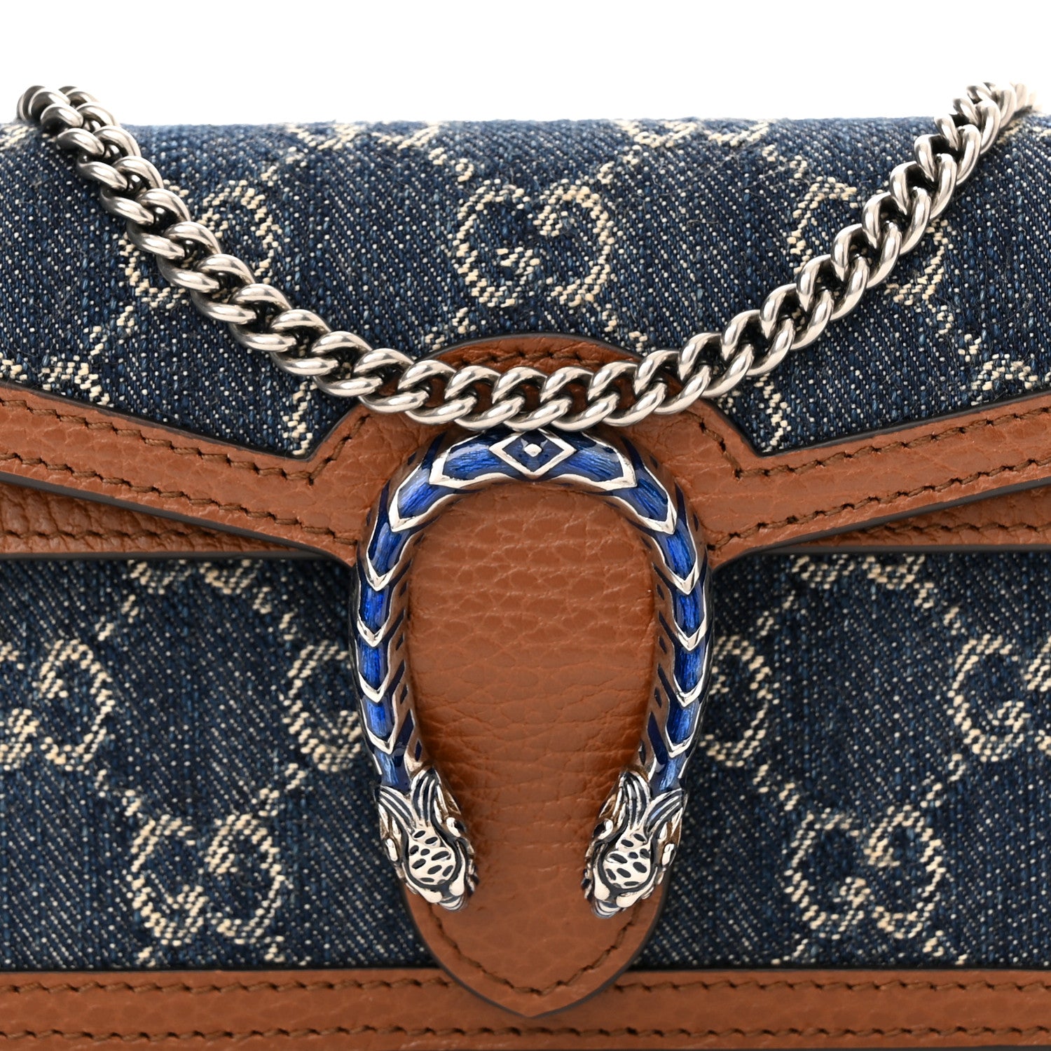 Gucci New Denim GG Monogram Dollar Calfskin Enamel Super Mini Dionysus Shoulder Bag Blue Tea Cuir Epilog Electric Blue 7 of 10