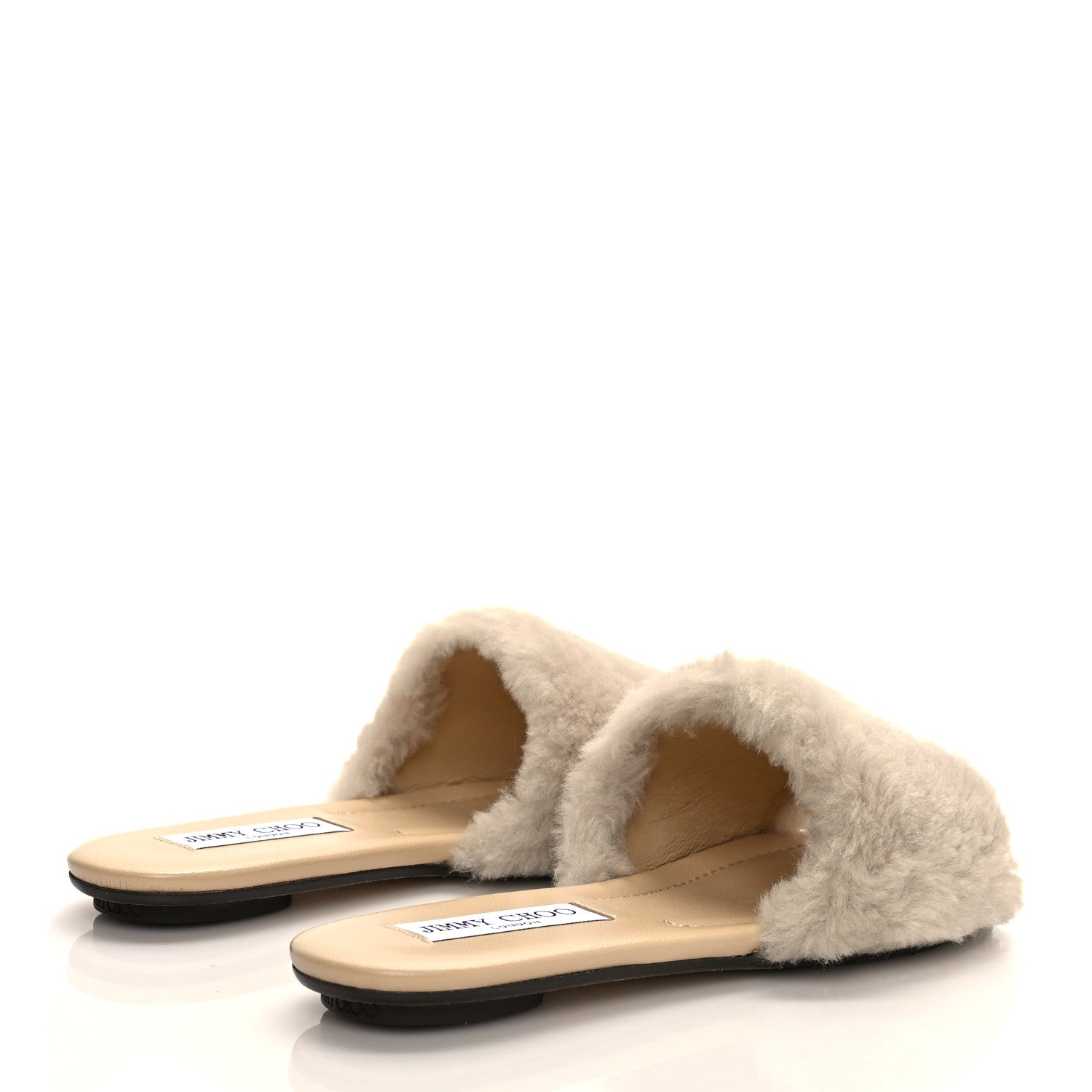 Jimmy Choo Shearling Flat Slide Sandals 37 Beige 4 of 8