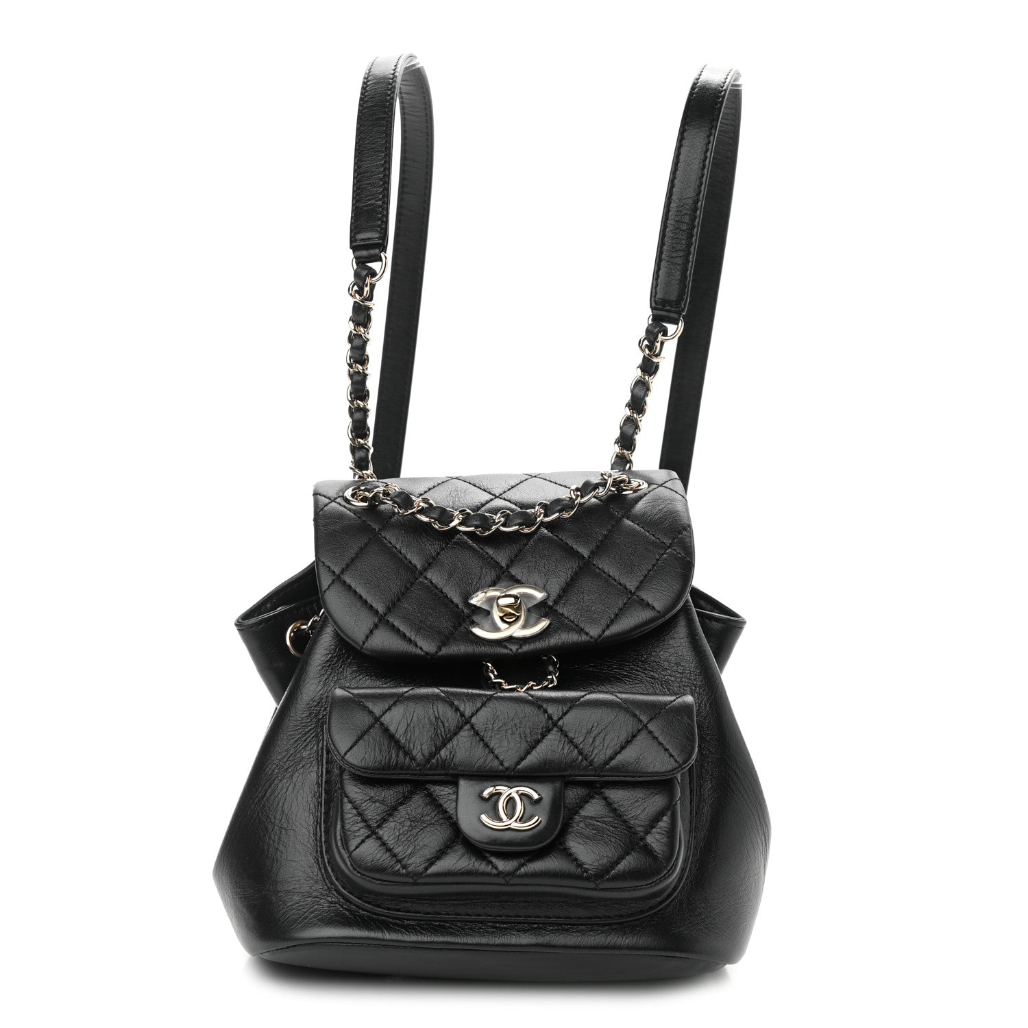 Chanel Glazed Aged Calfskin Quilted Small Duma Drawstring Backpack Black 1 of 11