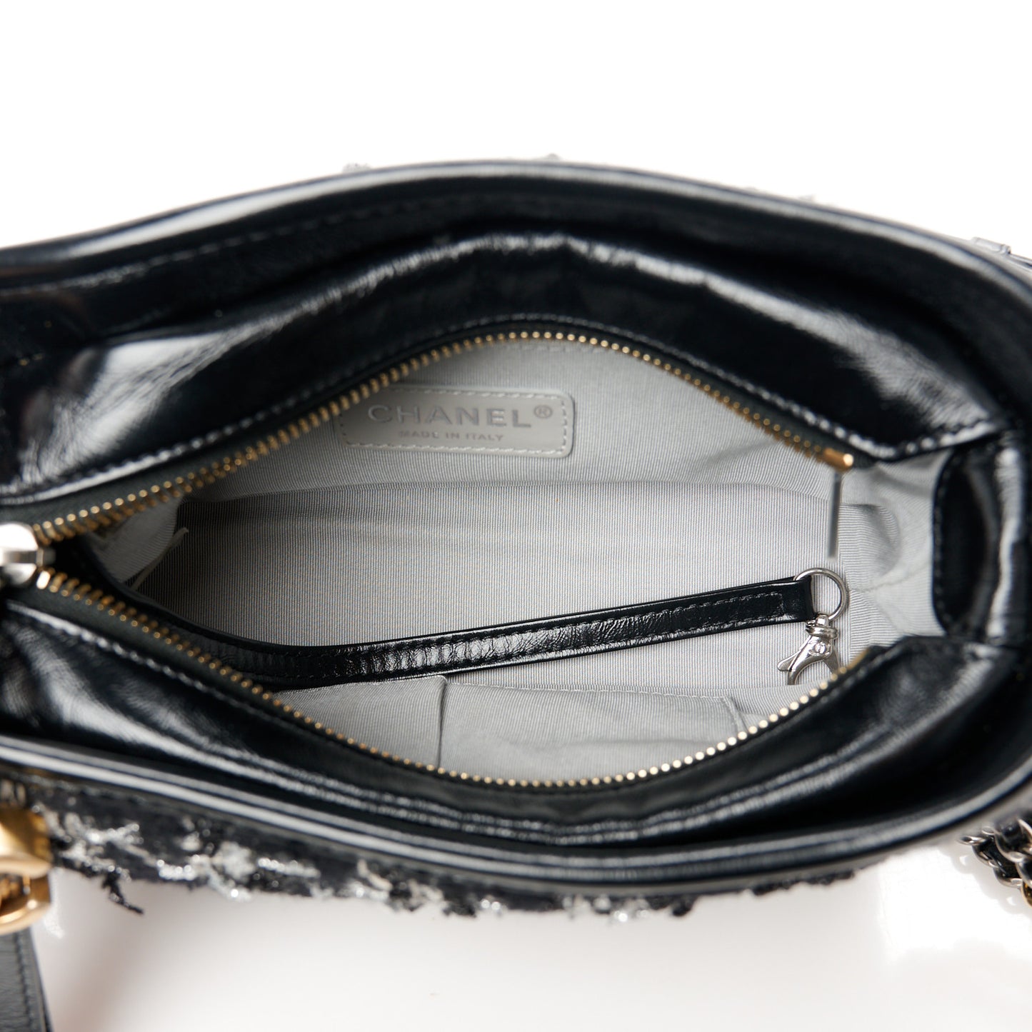 Tweed Calfskin Small Gabrielle Hobo Black Silver Ecru