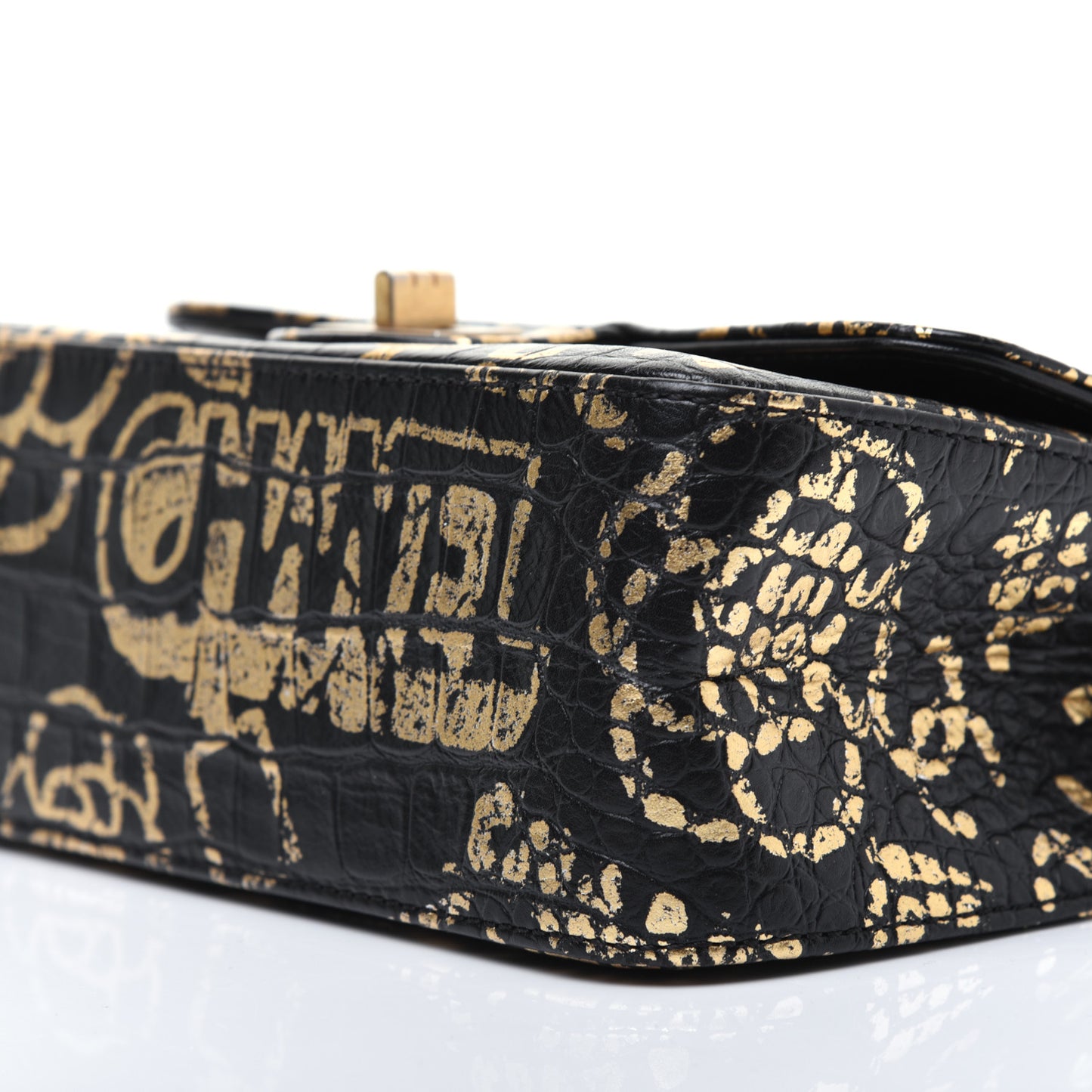 Calfskin Crocodile Embossed Graffiti 2.55 Mini Cocodile Reissue Flap Black Gold