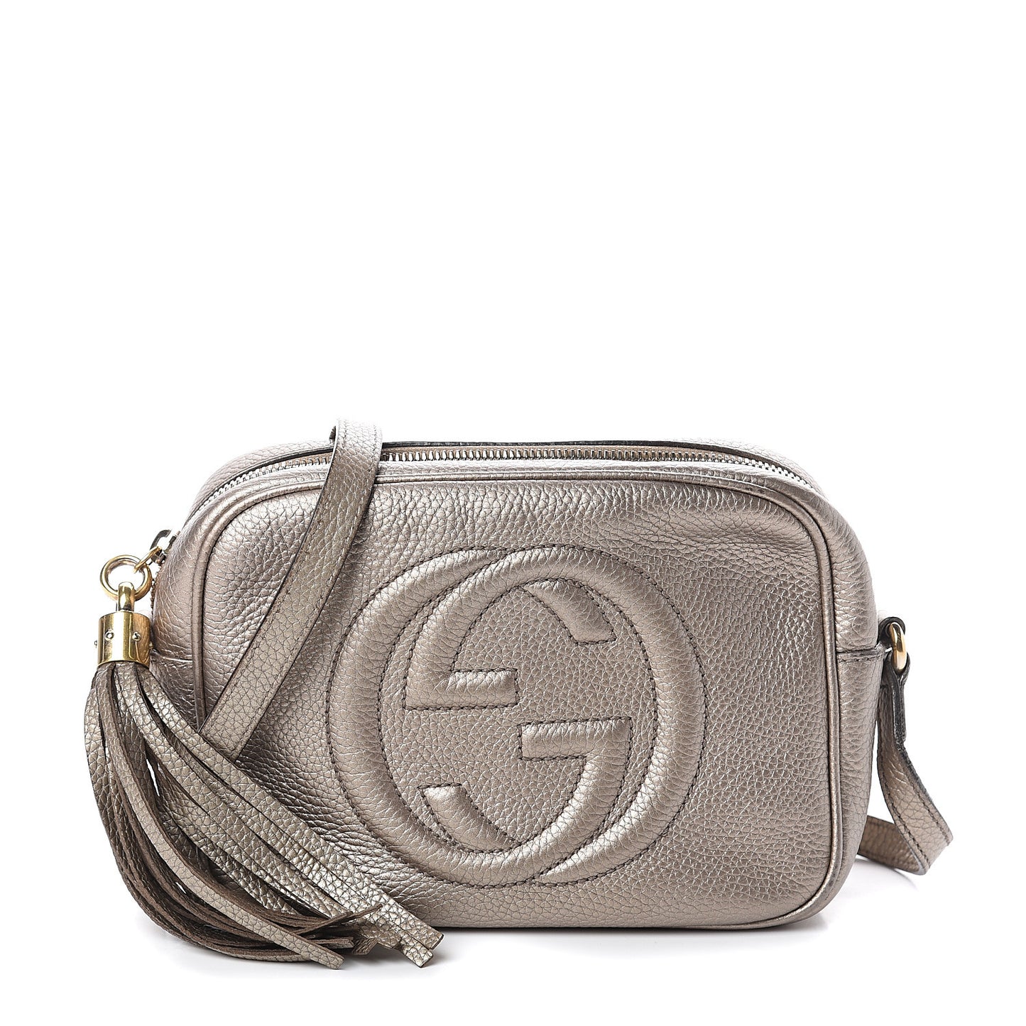 Metallic Pebbled Calfskin Small Soho Disco Bag Golden Beige