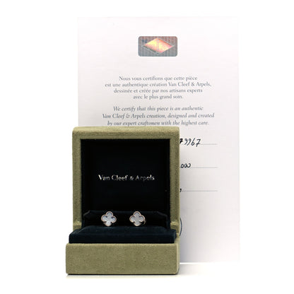 Van Cleef & Arpels 18K White Gold Mother of Pearl Sweet Alhambra Earrings 6 of 6