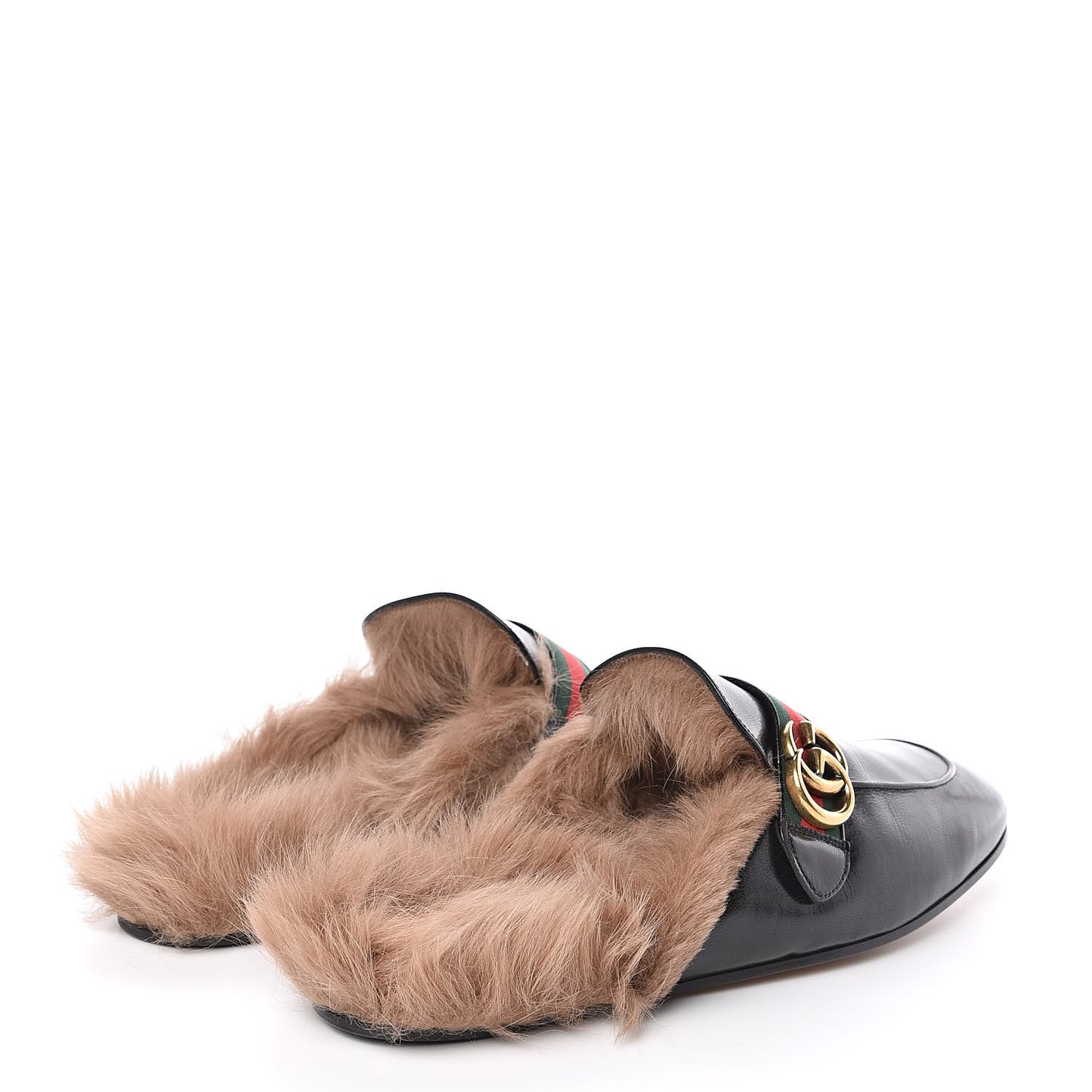 Goatskin Fur Web GG Mens Princetown Slippers 11 Black