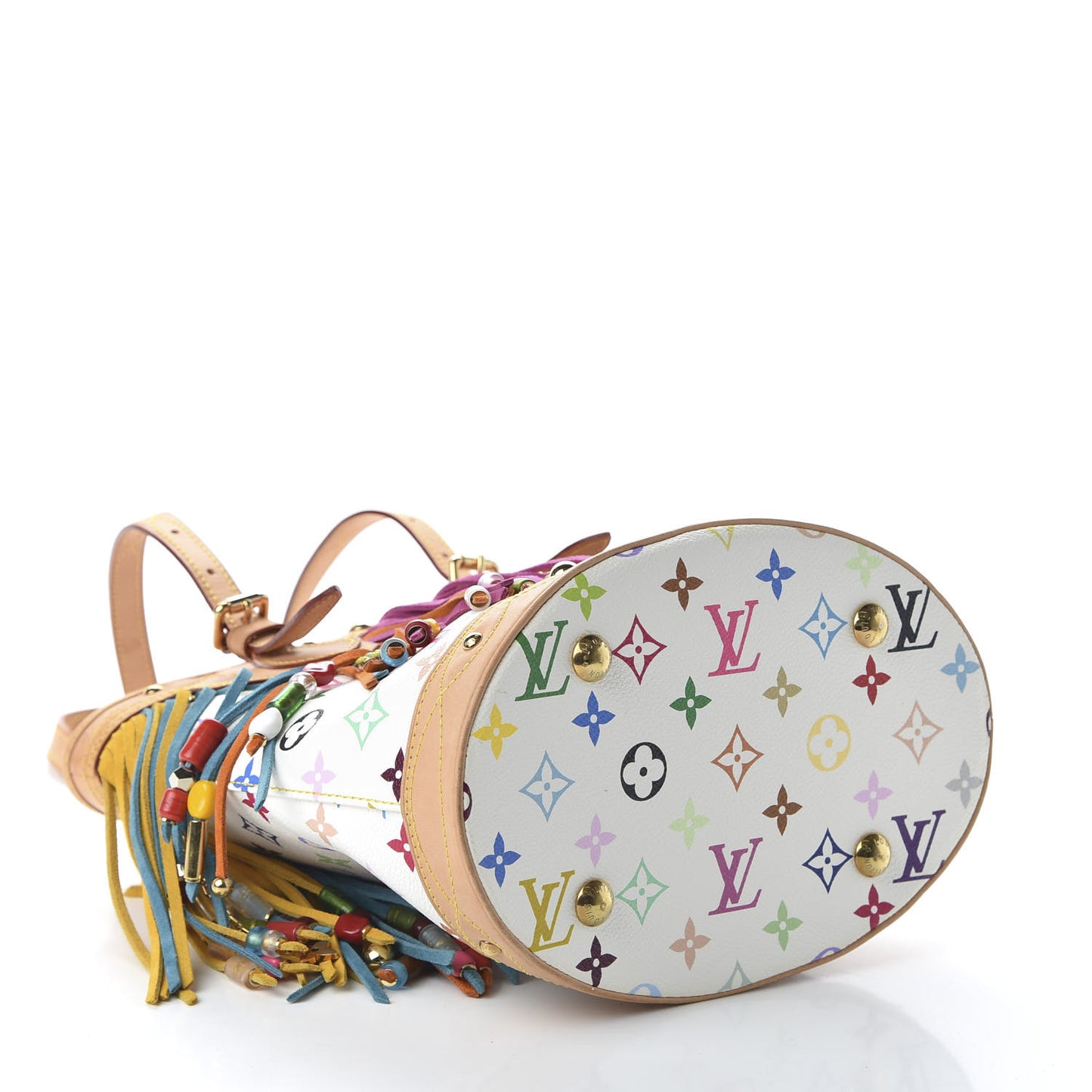Monogram Multicolor Fringe Bucket White