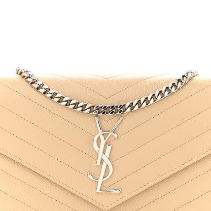 Saint Laurent Grain De Poudre Matelasse Chevron Monogram Chain Wallet Dark Beige 9 of 12