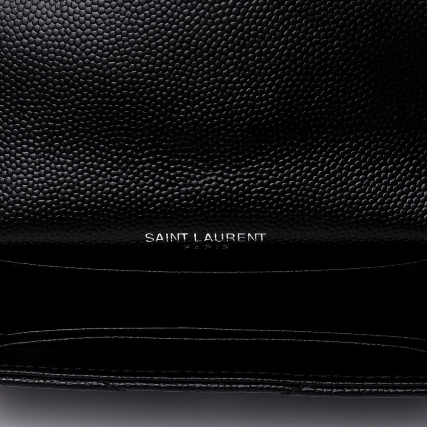 Saint Laurent Grain De Poudre Matelasse Chevron Small Monogram Envelope Wallet Black 4 of 5