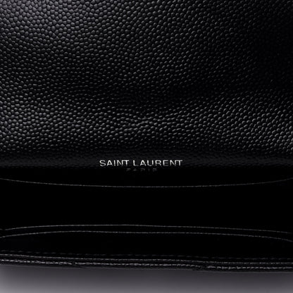 Saint Laurent Grain De Poudre Matelasse Chevron Small Monogram Envelope Wallet Black 4 of 5