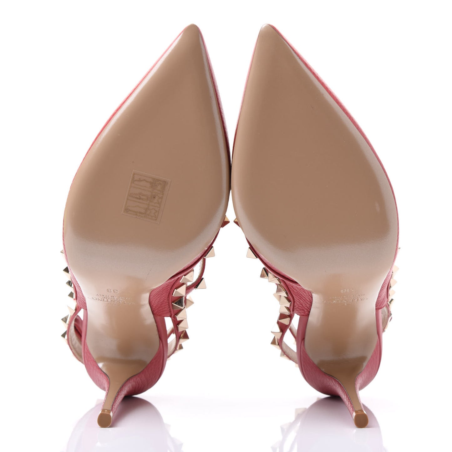 Pebbled Calfskin Rockstud Ankle Strap 100mm Pumps 38 Rock Pink