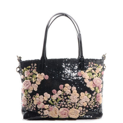 Valentino Garavani Rose Chiffon and Sequin Medium Glam Tote 1 of 8