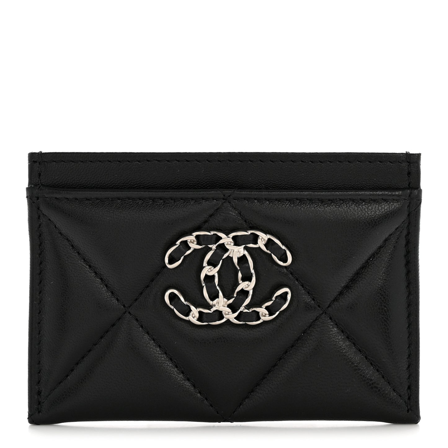 Lambskin Quilted Chanel 19 Card Holder Black