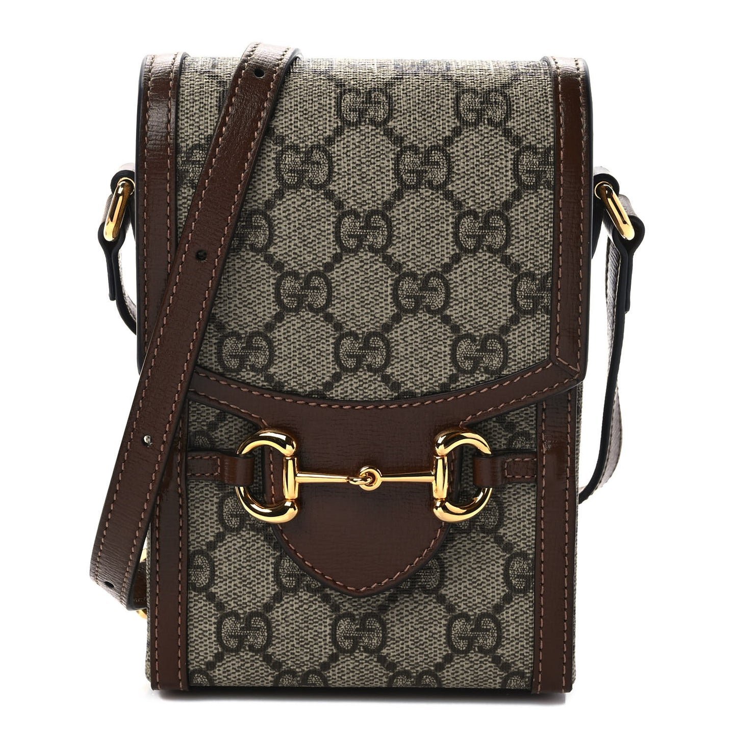 GG Supreme Monogram Mini Horsebit 1955 Crossbody Bag Beige Brown Sugar