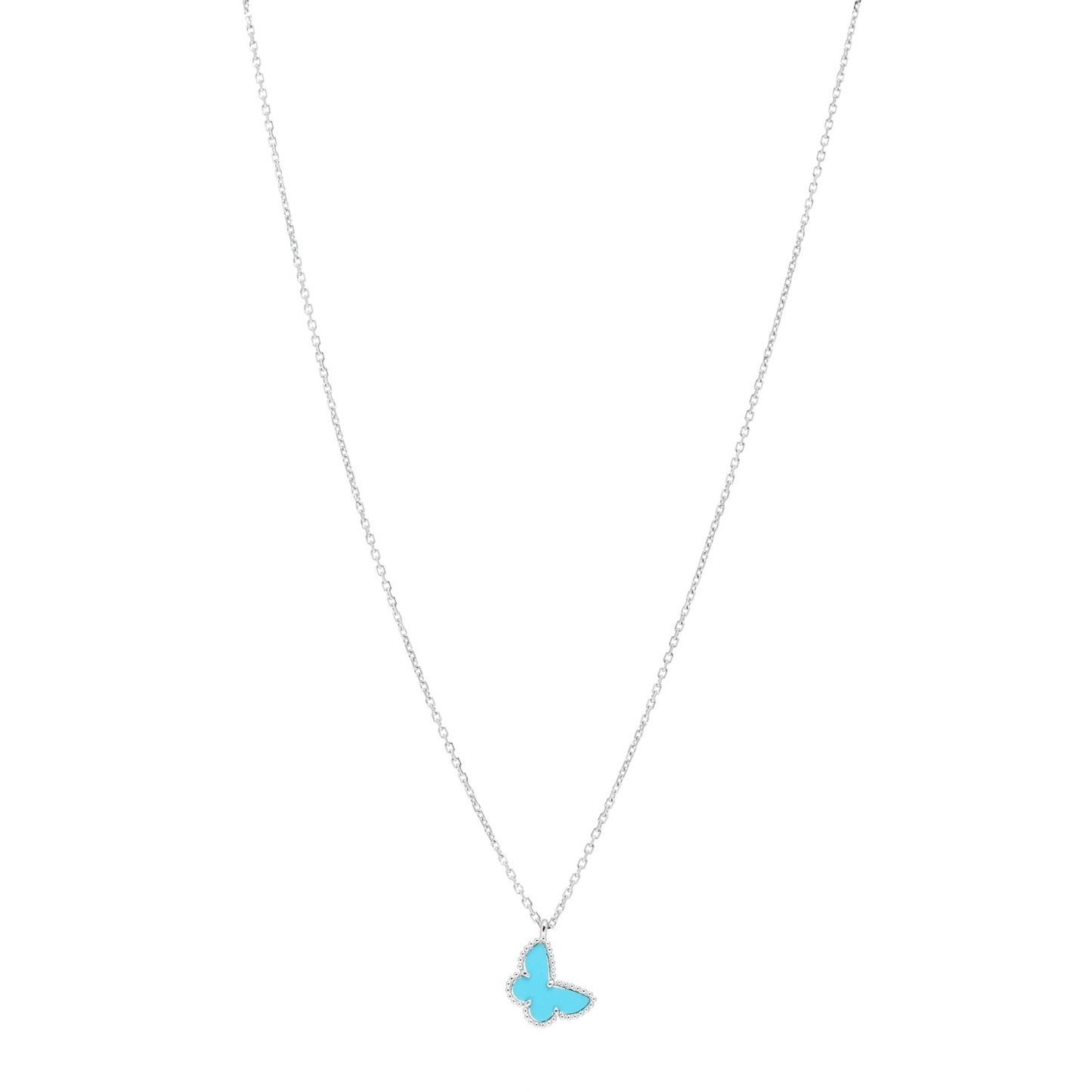 18K White Gold Turquoise Sweet Alhambra Butterfly Pendant Necklace