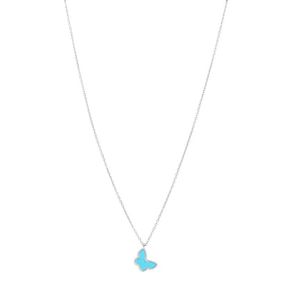 Van Cleef & Arpels 18K White Gold Turquoise Sweet Alhambra Butterfly Pendant Necklace 1 of 4