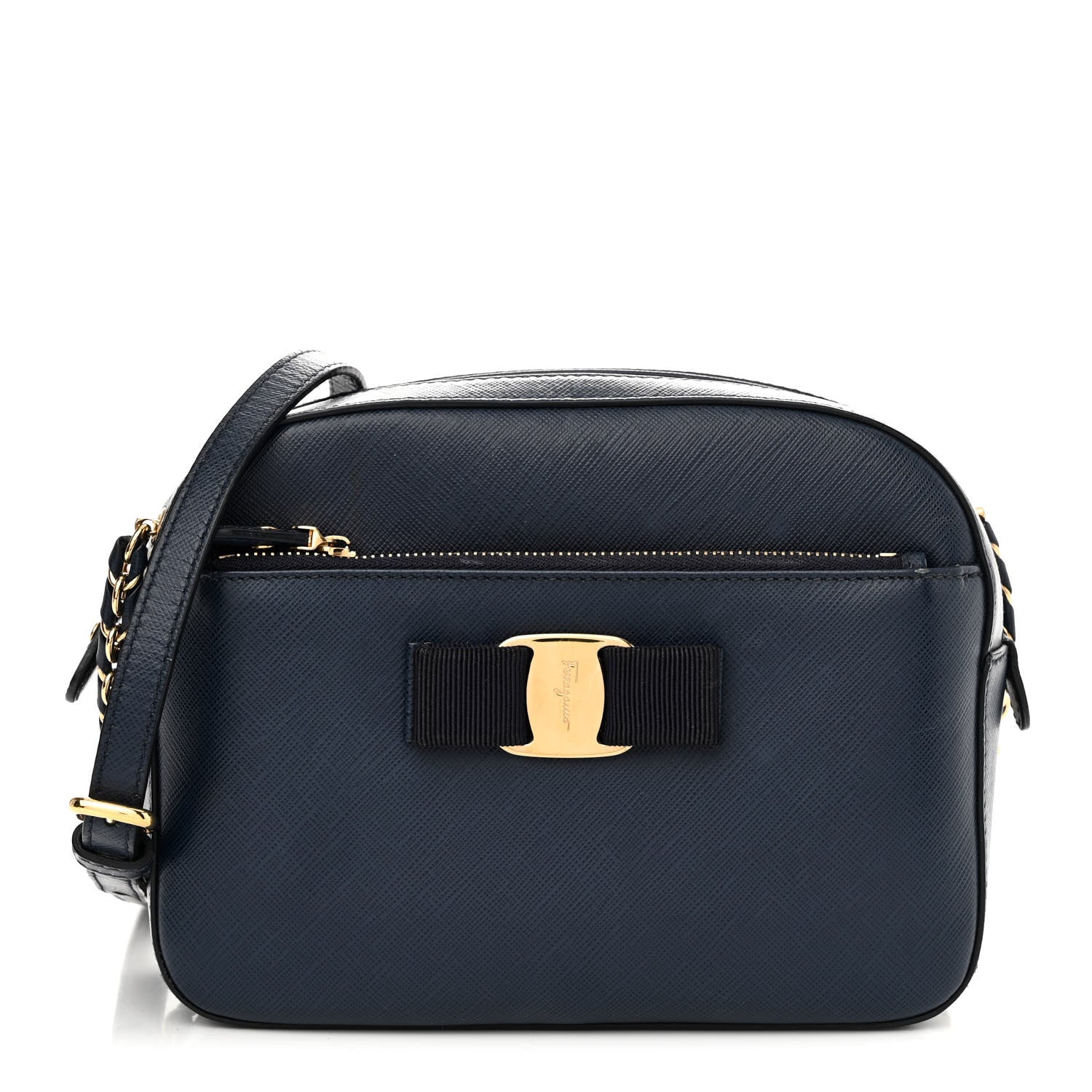 Salvatore Ferragamo Hammered Calfskin Lydia Bow Camera Bag Navy 1 of 11