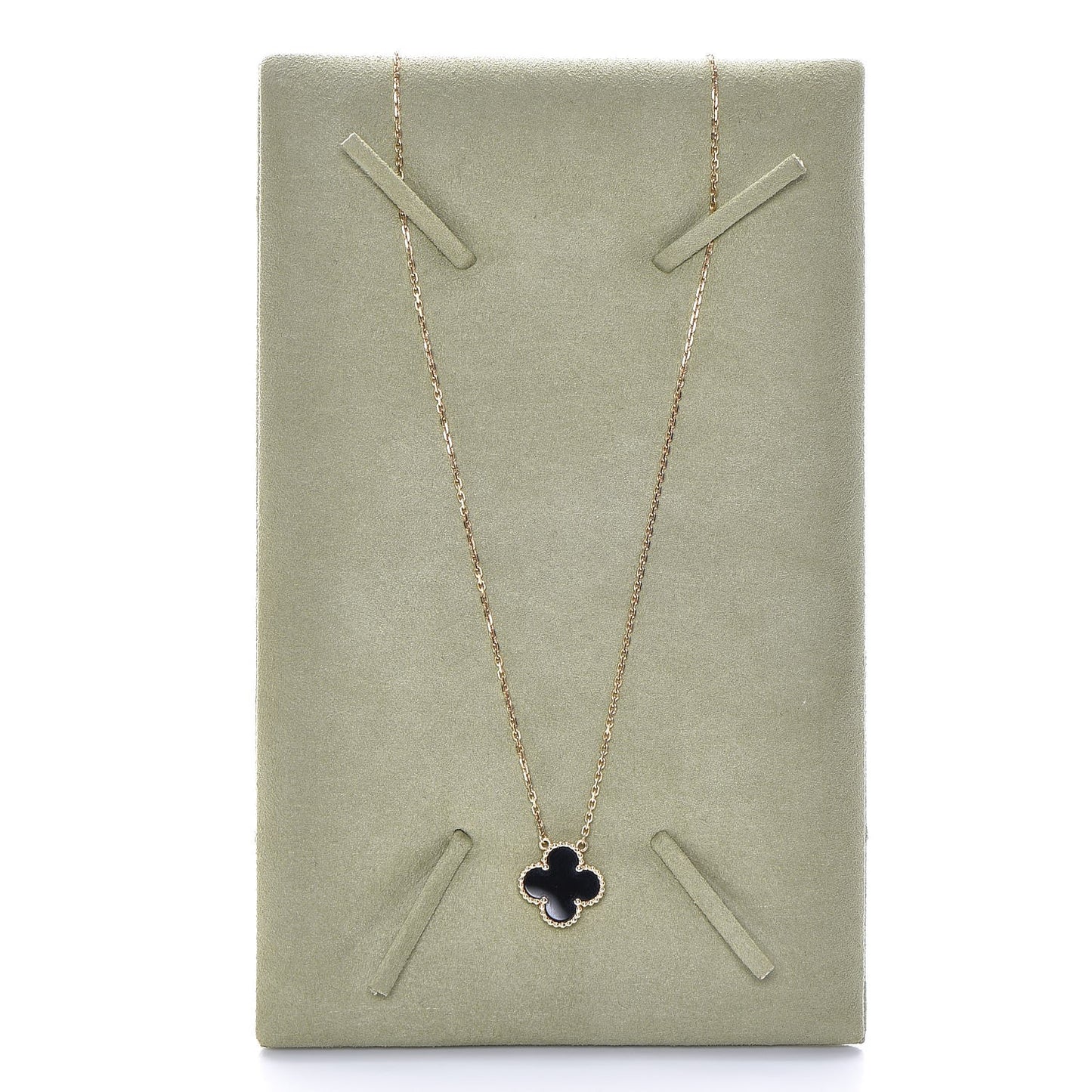 18K Yellow Gold Black Onyx Vintage Alhambra Pendant Necklace