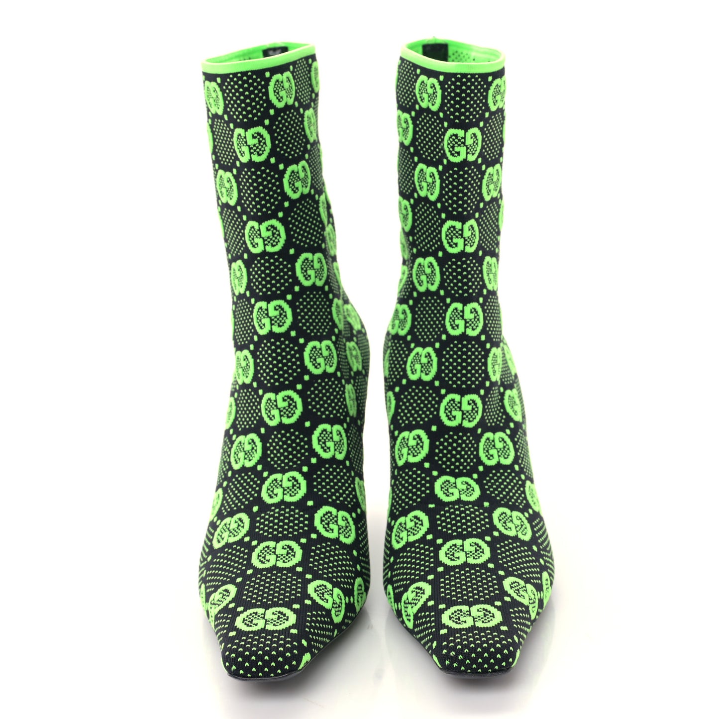 Technical Jersey Knit GG Monogram Square G 75mm Ankle Boots 39 Black Neon Green