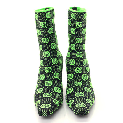 Gucci Technical Jersey Knit GG Monogram Square G 75mm Ankle Boots 39 Black Neon Green 2 of 8