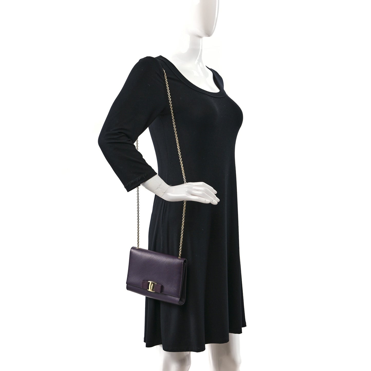 Printed Calfskin Vara Bow Chain Flap Crossbody Purple