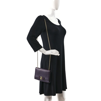 Salvatore Ferragamo Printed Calfskin Vara Bow Chain Flap Crossbody Purple 2 of 9