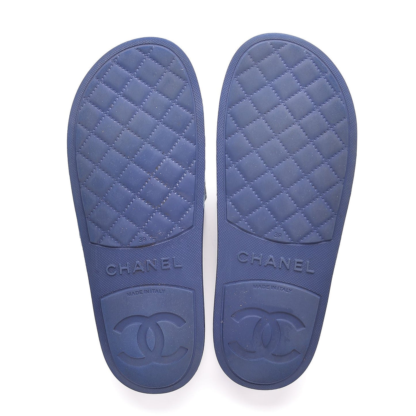 Rubber CC Flat Slide Sandals 39 Black Navy