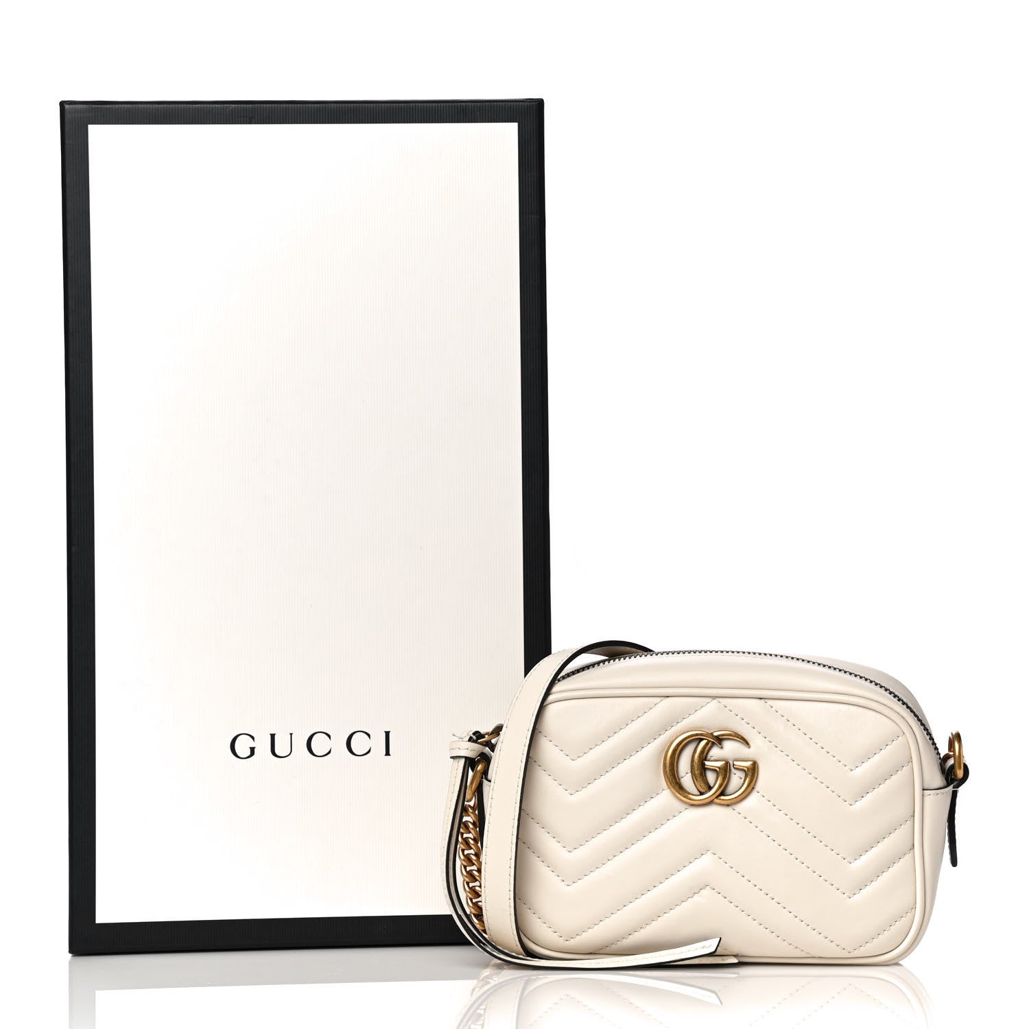 Gucci Calfskin Matelasse Mini GG Marmont Chain Shoulder Bag White 13 of 13