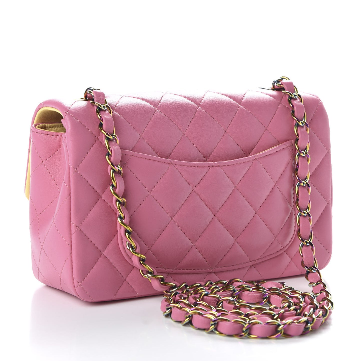 Lambskin Quilted Mini Rectangular Flap Pink Yellow