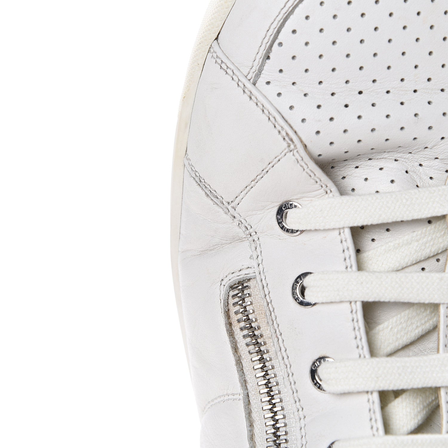 Chanel Calfskin Mens High Top CC Sneakers 43 White 13 of 14