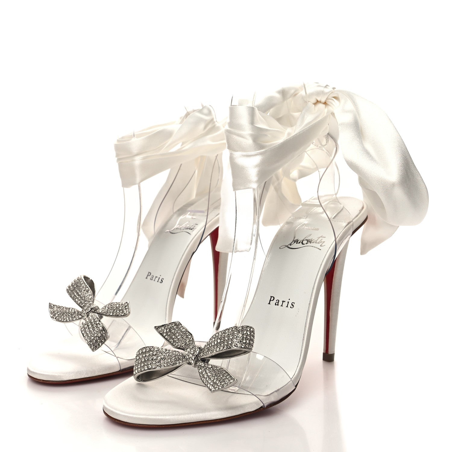 Christian Louboutin Satin Crystal PVC Astrinodo 100 Sandals 38 Ivory 3 of 7