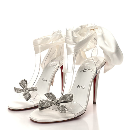 Christian Louboutin Satin Crystal PVC Astrinodo 100 Sandals 38 Ivory 3 of 7