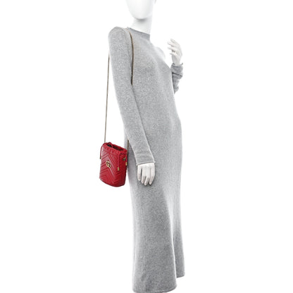 Gucci Calfskin Matelasse Mini GG Marmont 2.0 Bucket Bag Hibiscus Red 2 of 10
