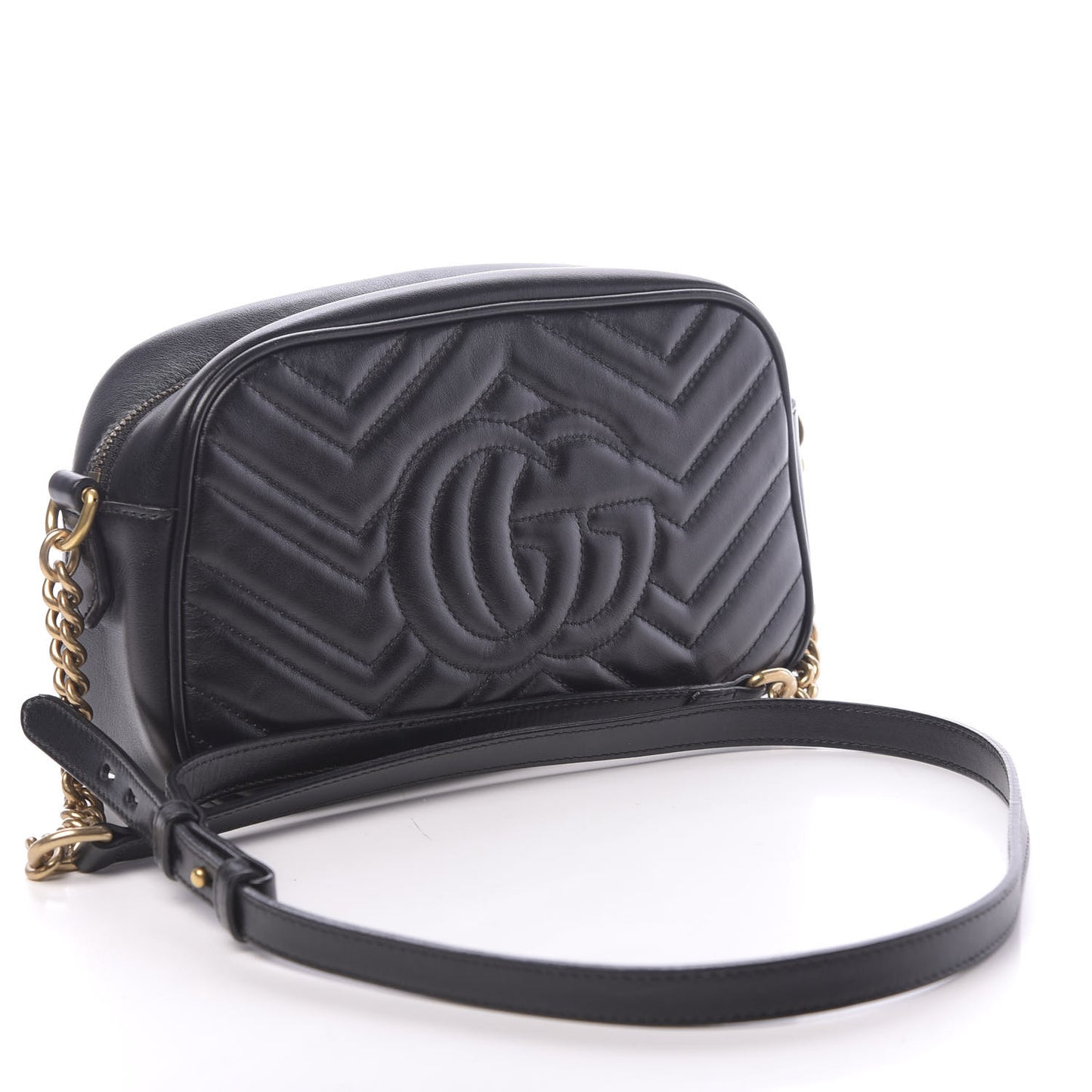 Calfskin Matelasse Small GG Marmont Chain Shoulder Bag Black