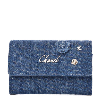 Chanel Denim Camelia Charms Card Holder Blue 1 of 9