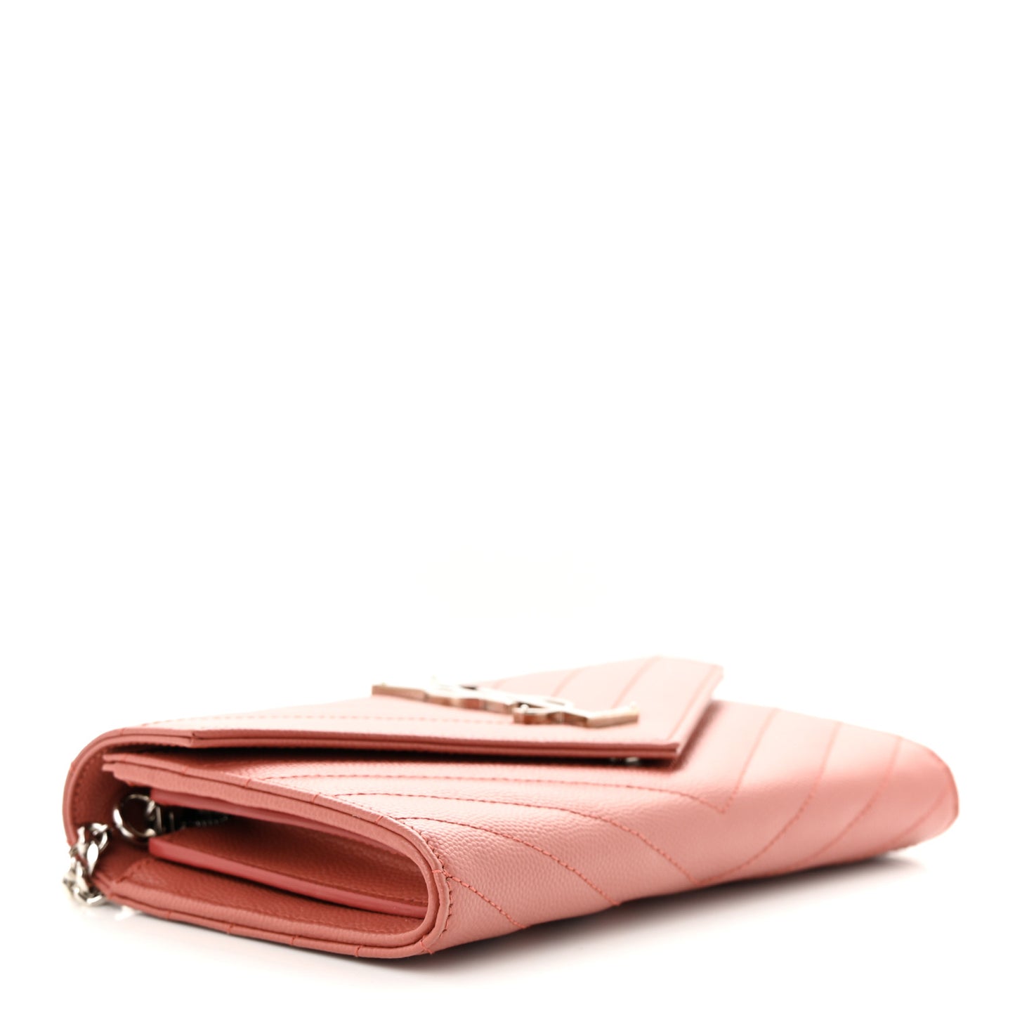 Grain De Poudre Matelasse Chevron Small Monogram Chain Wallet Blush Fonce