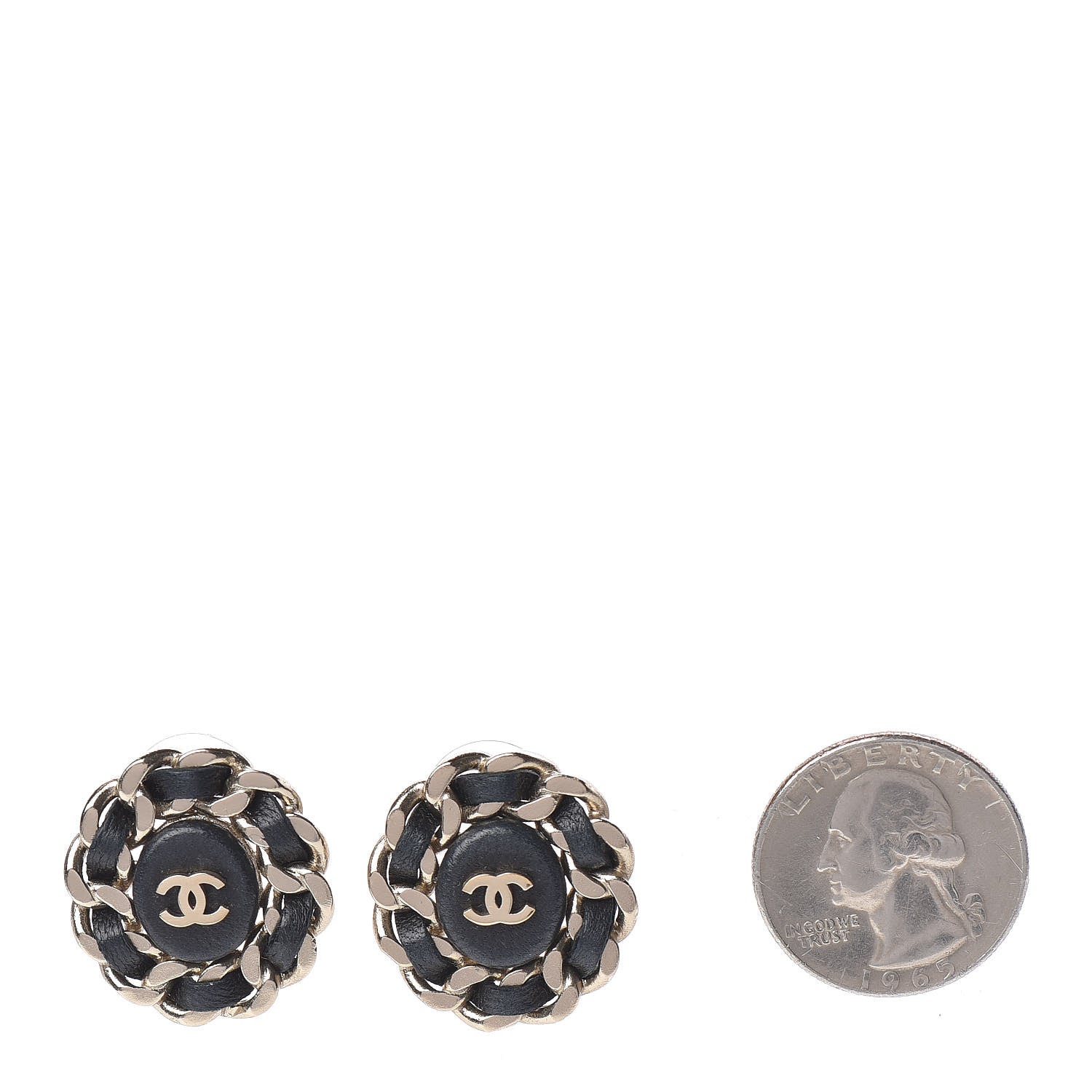 Chanel Lambskin Chain Around CC Earrings Light Gold Black 2 of 5