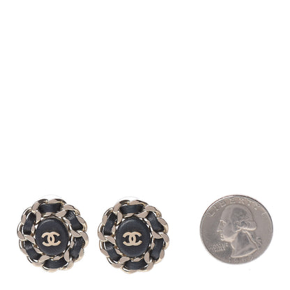 Chanel Lambskin Chain Around CC Earrings Light Gold Black 2 of 5