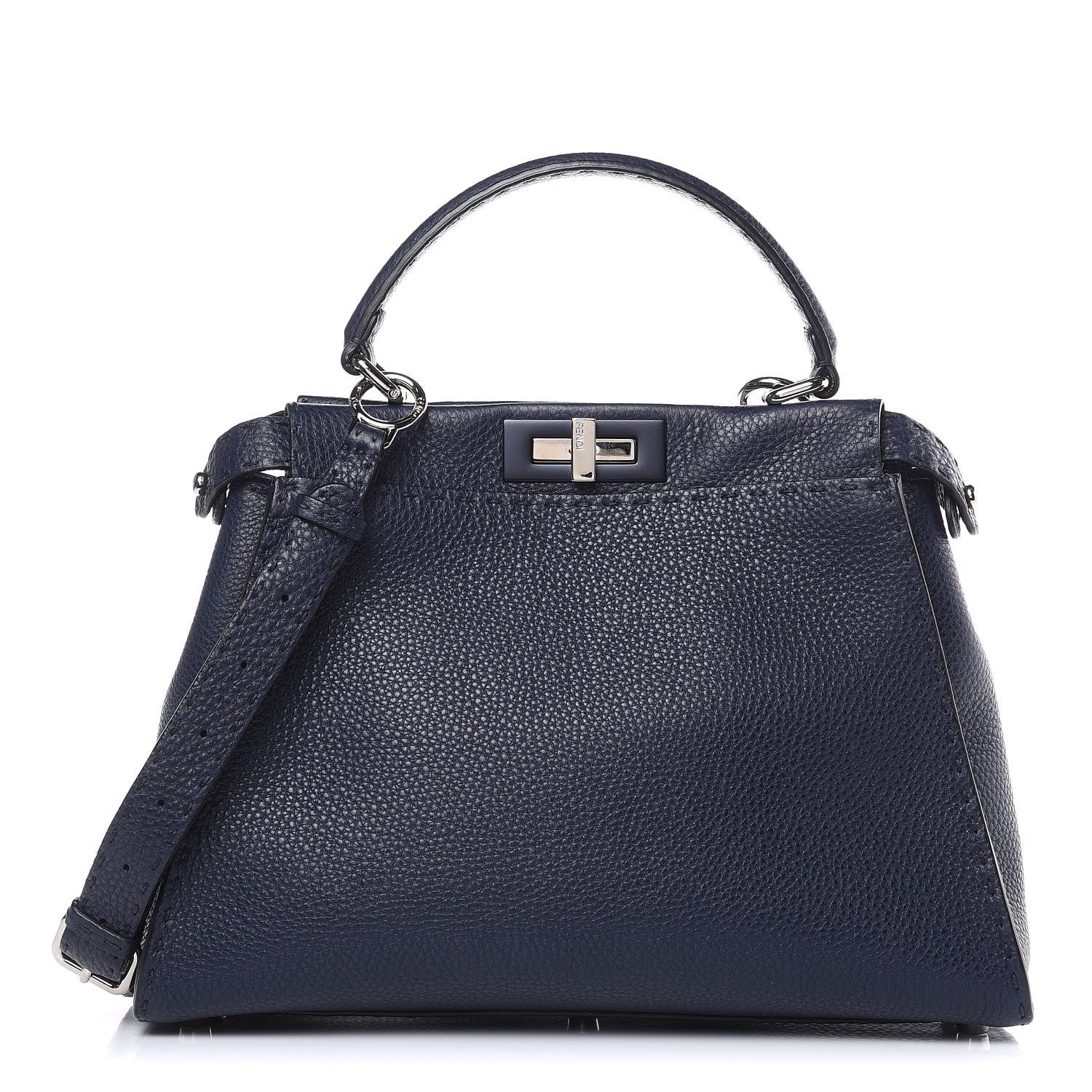 Fendi Cuoio Romano Selleria Medium Peekaboo Iconic Satchel Blue Notte 1 of 11