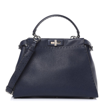 Fendi Cuoio Romano Selleria Medium Peekaboo Iconic Satchel Blue Notte 1 of 11