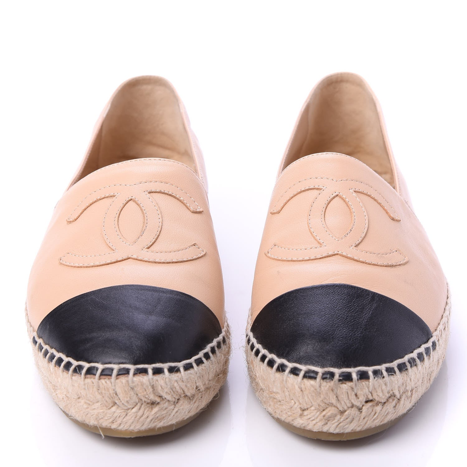 Chanel Lambskin CC Espadrilles 37 Beige Black 2 of 8