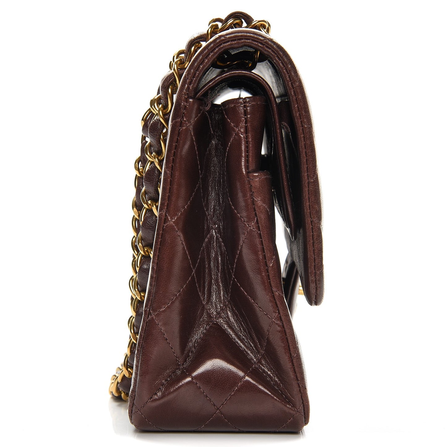 Lambskin Quilted Medium Double Flap Brown