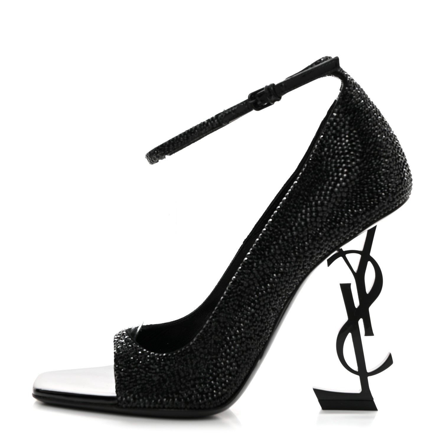Saint Laurent Crystal Embellished Opyum Ankle Strap Sandals 37 Black 1 of 9
