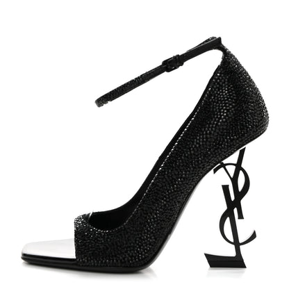 Saint Laurent Crystal Embellished Opyum Ankle Strap Sandals 37 Black 1 of 9