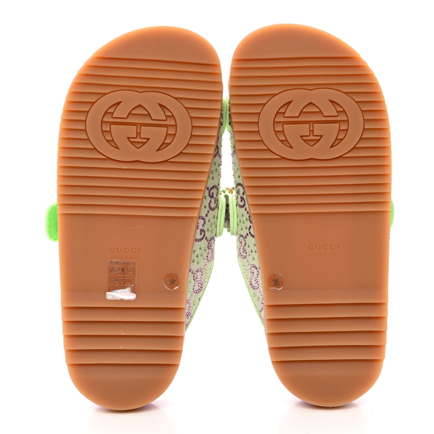 Gucci GG New Canvas Nappa Crystal Womens Slide Sandals With Straps 38 Purple Green 5 of 9