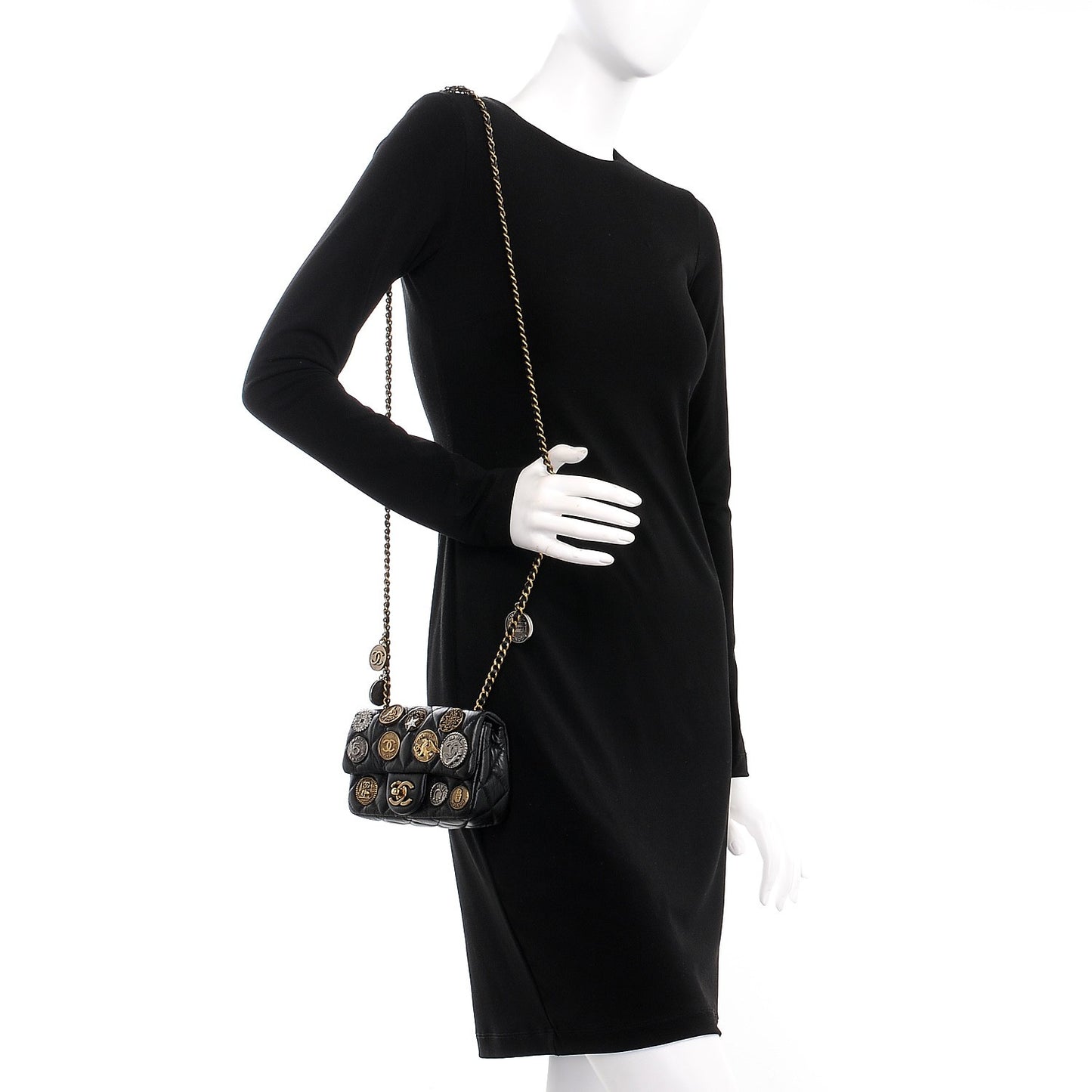 Aged Calfskin Quilted Extra Mini Medallion Flap Black