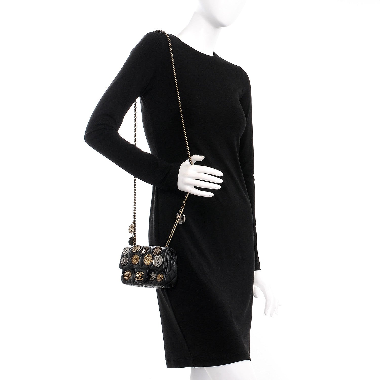 Chanel Aged Calfskin Quilted Extra Mini Medallion Flap Black 2 of 7