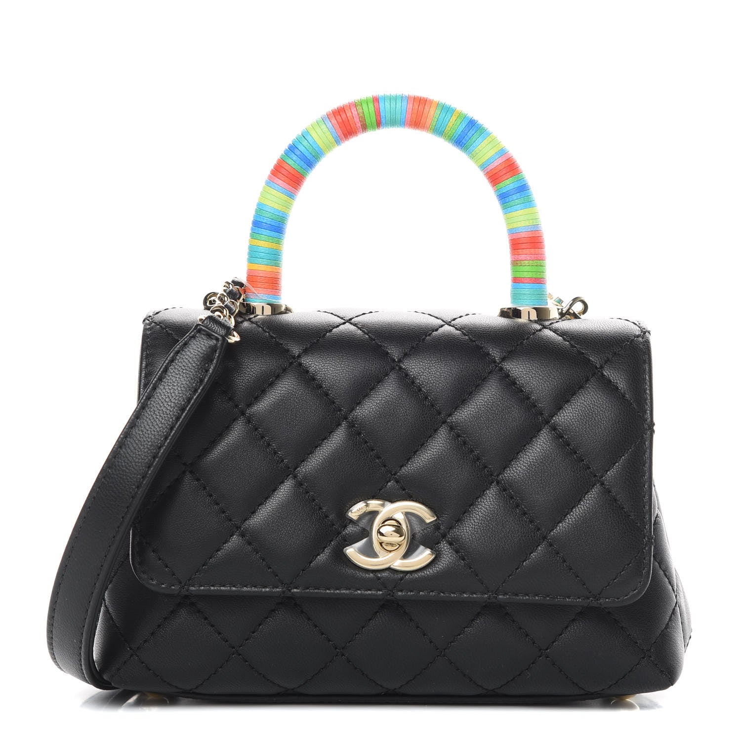 Chanel Goatskin Quilted Rainbow Extra Mini Coco Handle Flap Black 1 of 11